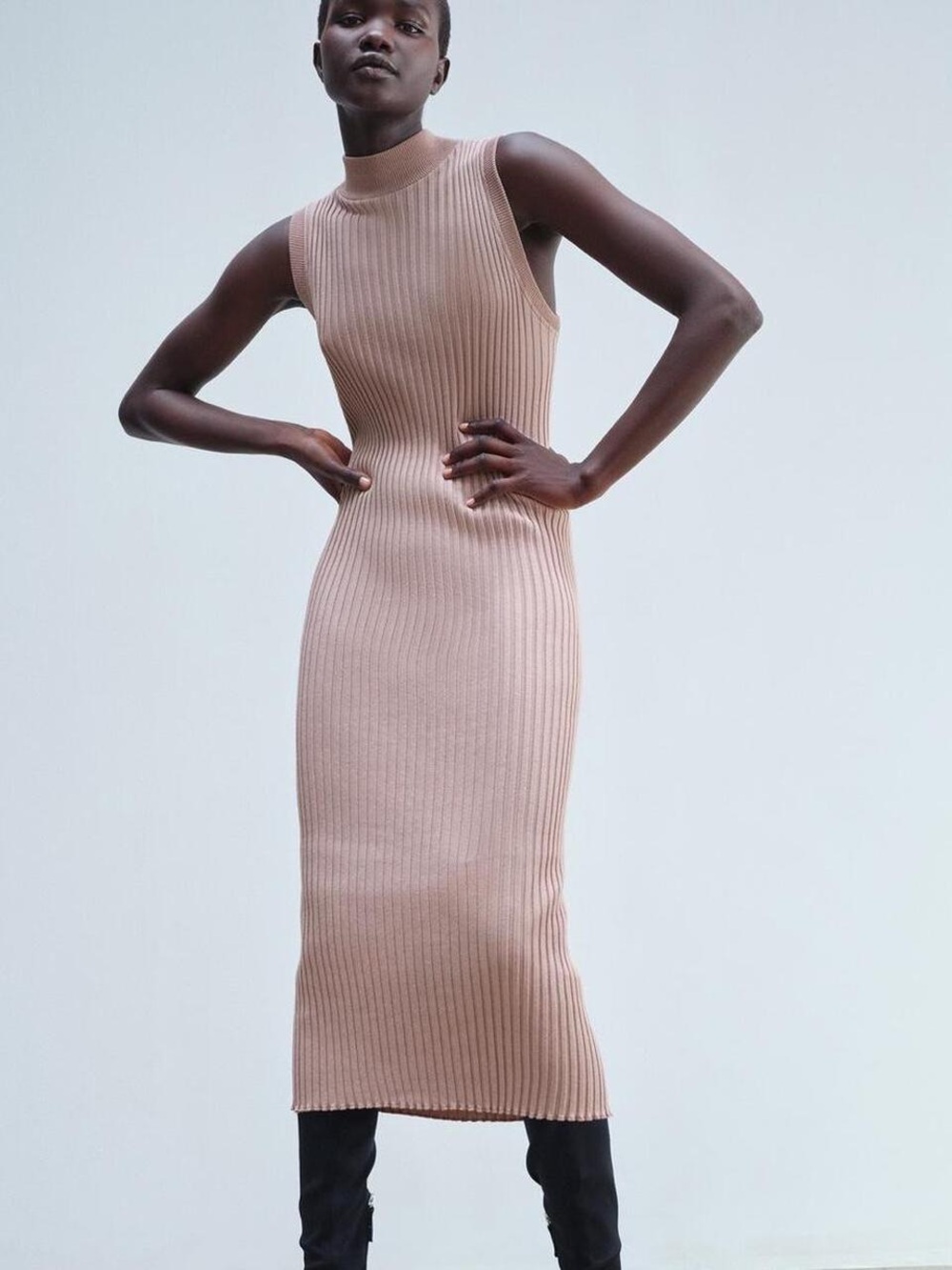 Zara tan/old rose Ribbed Knit Dress